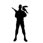 Soldat avec image vectorielle de perroquet silhouette