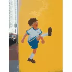 Vektor ClipArt pojke spelar fotboll väggmålning ritning