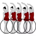 Векторное изображение пяти исполнителей художественной гимнастики с бантами