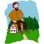 Giant sitting on a house vector drawing