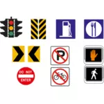 Vector drawing of selection of traffic road signs in color