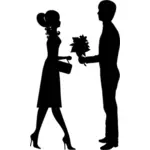 L'uomo dà i fiori alla illustrazione di vettore di giovane signora