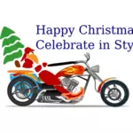 Santa biker pada helikopter vektor ilustrasi