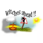 Vector graphics of witches ahead signpost