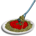 Vektorikuva spagetista lautasella, jossa on haarukka