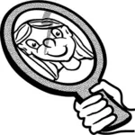 Vector clip art of kid holding a hand mirror
