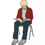 Vector drawing of young man sitting on chair