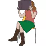 Clip art wektor, Kobieta, czytając książkę na krześle