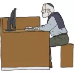 コンピューターのベクトル図面で作業する人