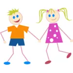 Stick Figure crianças em imagem vetorial de roupas coloridas
