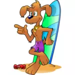 Desenho vetorial de cão surfista