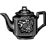 Vektorikuva mustavalkoista koristellusta teekannusta