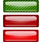 Kolme riisuttu punainen ja vihreä suorakulmion vektori piirustus