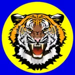 Тигр желтый на синий стикер векторной графики