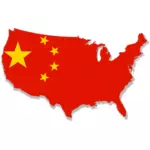 Mapa USA s čínskými vlajky nad ním Vektor Klipart