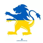 Heraldický lev s vlajka Ukrajiny