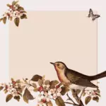 Clip art of autumn decoration with flowers and a small bird