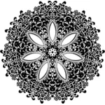 Clip art of abstract seven petals flower in black and white