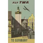 플라이 TWA 독일 빈티지 여행 포스터 벡터 드로잉