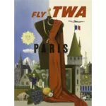 パリのビンテージ ポスターを飛ぶ TWA のベクトル画像