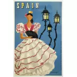 Flamenco danser vintage reise plakat vektor tegning