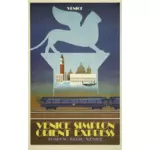 Ilustrace Benátky Orient Express vintage plakát
