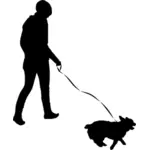 Mulher andando cão silhueta