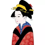 Japanse vrouw in red kimono vectorafbeeldingen