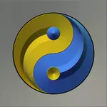 Ying yang sign in gradual gold and blue color vector graphics