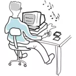 Vector illustration of man at computer