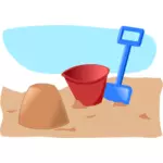 Sandcastle kova ve spade ile çizim vektör