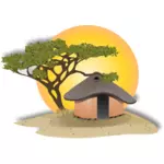 Wektor rysunek krajobrazu z chaty Afrykańskiej