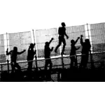 Gente arrampicata sopra l'illustrazione vettoriale di recinzione
