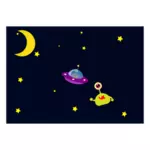 Alien a UFO v prostoru kreslený vektorový obrázek