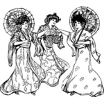 Geishas in kimono vector drawing