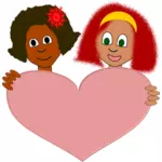 Vector image of girlfriends holding a heart