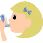年轻女孩使用哮喘喷雾的矢量图像