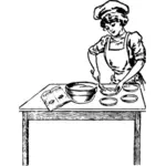 Vector de la imagen de mujer preparando un pastel