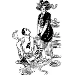 Illustrazione vettoriale di uomo cantando una serenata ad una donna