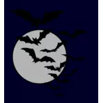 Vetor desenho de morcegos Halloween voando com a lua no fundo.