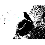 Disegno di standing bluebird su un nido di cavità