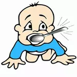 Bebé con cuchara de plata