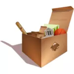 Ilustraţie vectorială a cutie de carton plin de junk