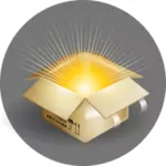 Vektorové ilustrace z lepenkové krabice s paprsky světla přicházející