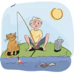 Jongen en kat visserij vector tekening