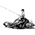 Desenho vetorial de pesca menino