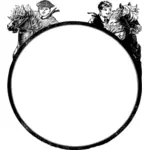 Boys riding horses circle frame vector clip art