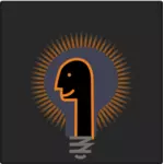 Grafica di umanoide testa davanti a una lampadina incandescente