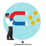 Businessman attracting coins