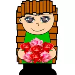 ילדה קריקטורה עם פרחים